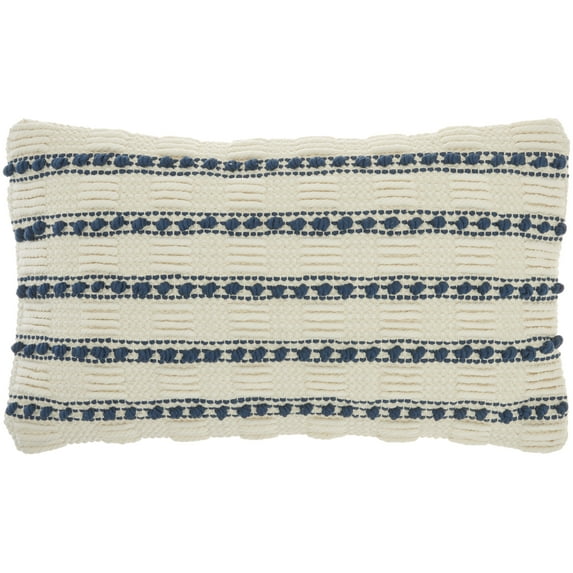 Mina Victory Life Styles Woven Lines And Dots 12"X20" Navy Indoor Throw Pillow