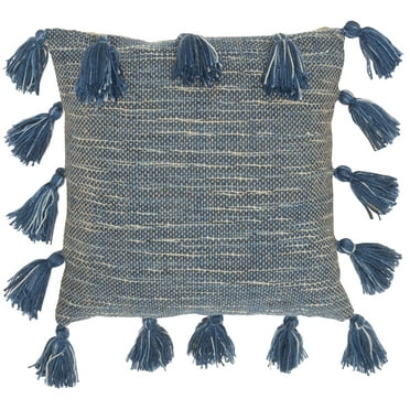 Mina Victory Life Styles Woven with Tassels Cotton Throw Pillow in Navy