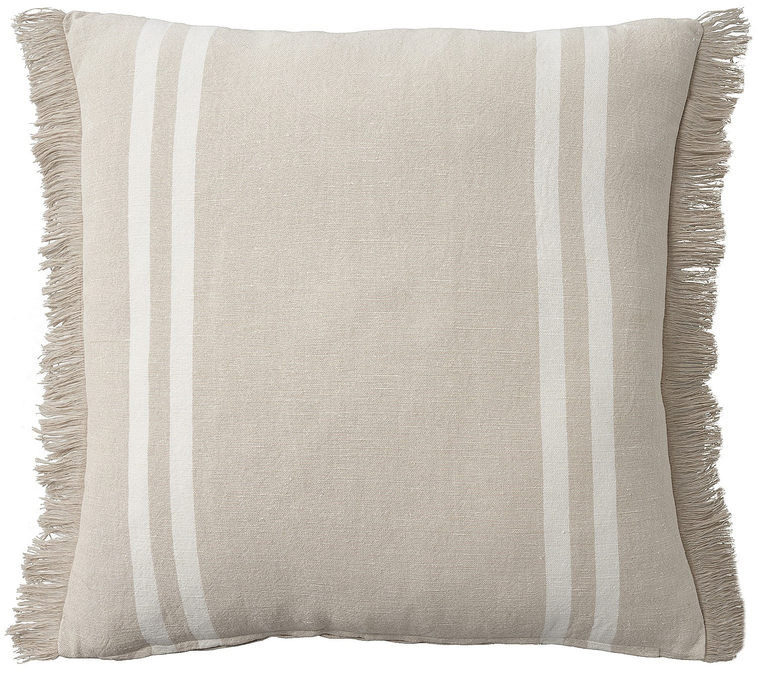 Beige Cotton Linen Striped 20" Square Throw Pillow
