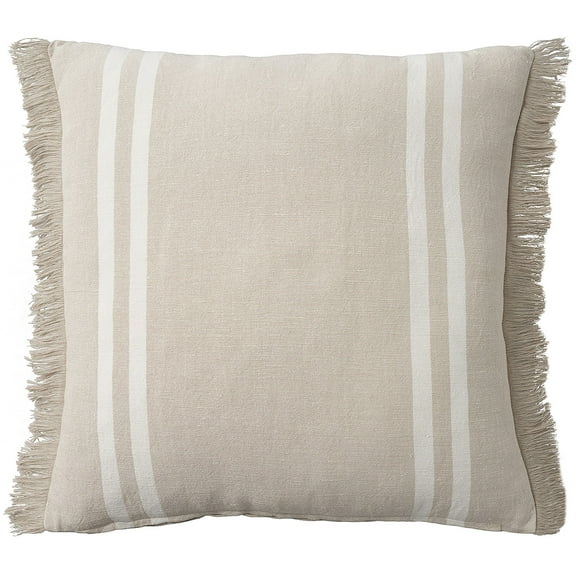 Mina Victory Lifestyle Cotton Linen Stripes Indoor Throw Pillow Beige 20" x 20"