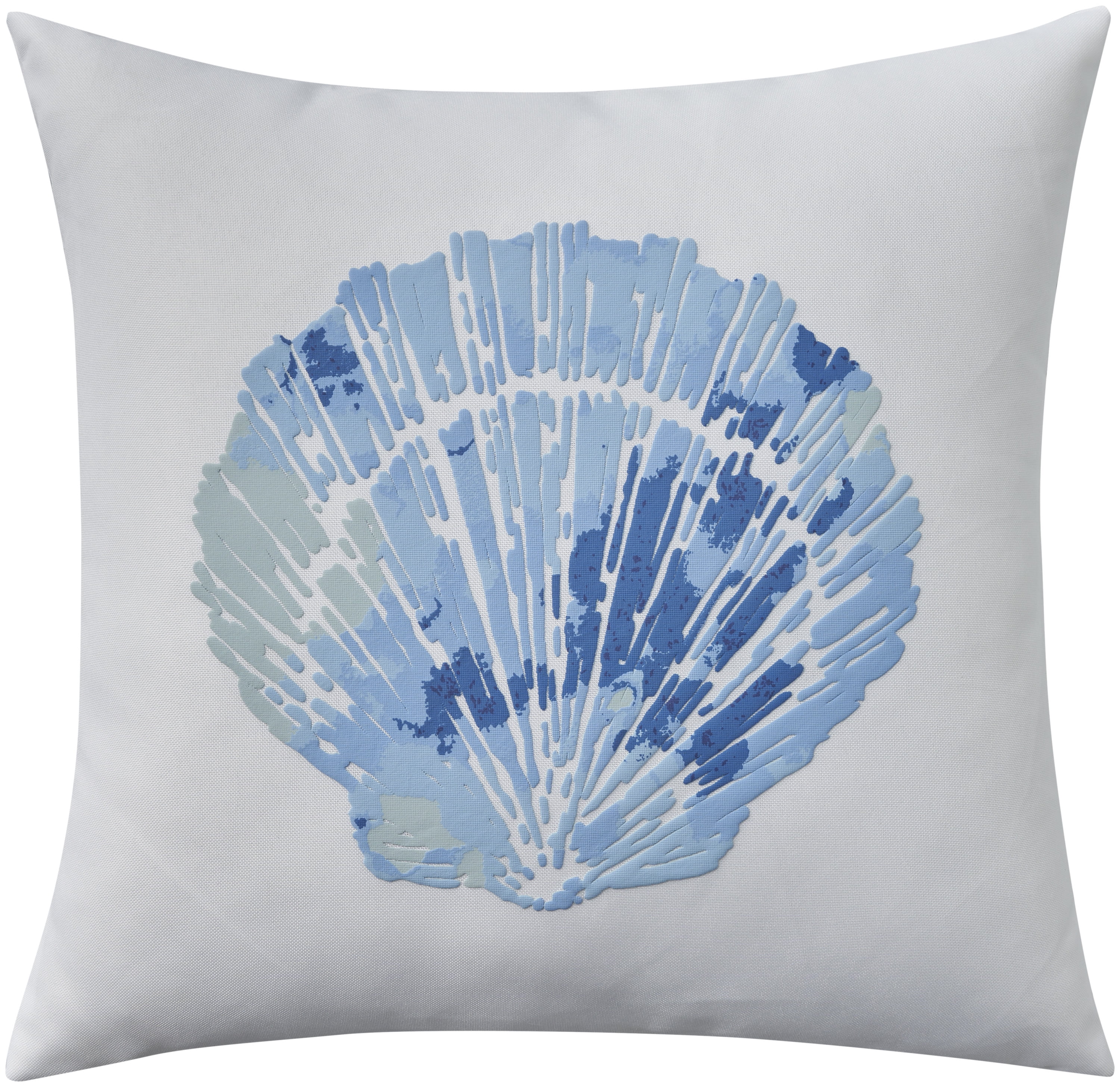 White and Blue Seashell Print 18" Square Throw Pillow