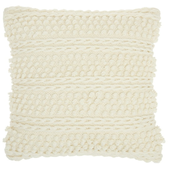 Mina Victory Lifestyle Woven Stripes 18" x 18" Ivory Indoor Throw Pillow