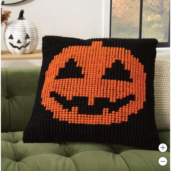Mina Victory Loop Halloween Pillow, 22” x 22" Pumpkin
