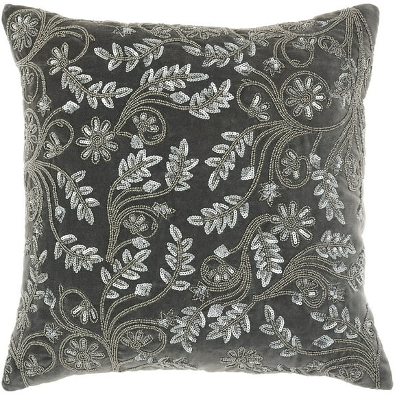 Mina Victory Luminescence Beaded Flowers 20" x 20" Grey Indoor Throw Pillow