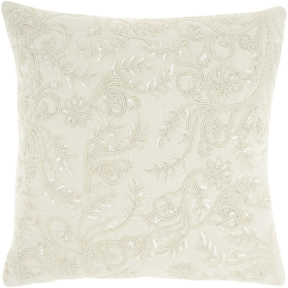 Mina Victory Luminescence Beaded Flowers 20" x 20" Ivory Indoor Throw Pillow