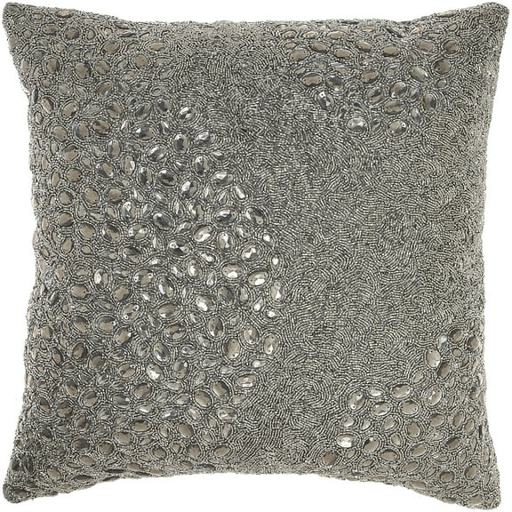 Mina Victory Luminescence Fully Beaded 20" x 20" Pewter Indoor Throw Pillow