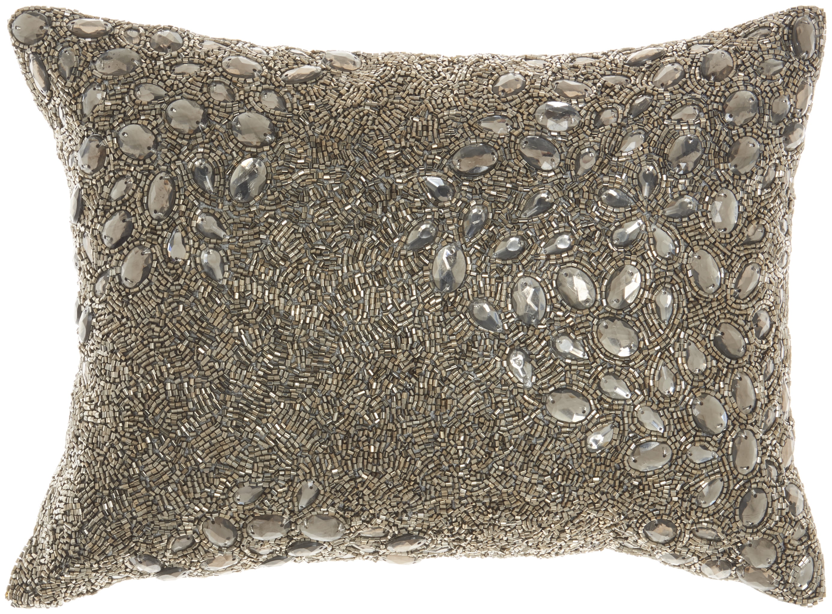 Pewter Gray Beaded Embroidered Lumbar Throw Pillow 10" x 14"
