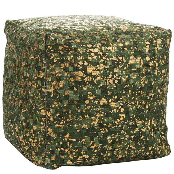 Mina Victory Natural Leather Hide Met.Squares Piecewor 16" x 16" x 16" Green Copper Indoor Poufs