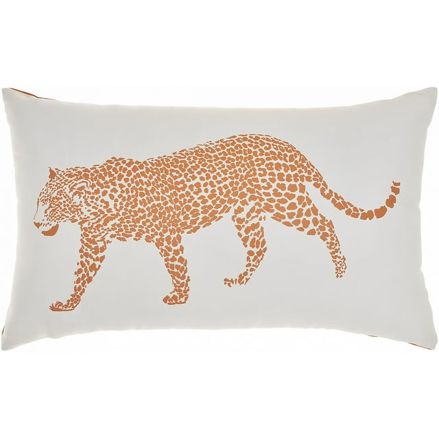 Mina Victory Outdoor Pillows Raised Print Leopard 14" x 23" Orange Throw Pillow