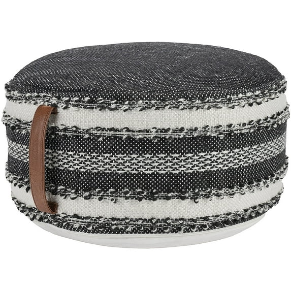 Mina Victory Outdoor Woven Stripes & Dots Black Pouf 20" x 20" x 12"