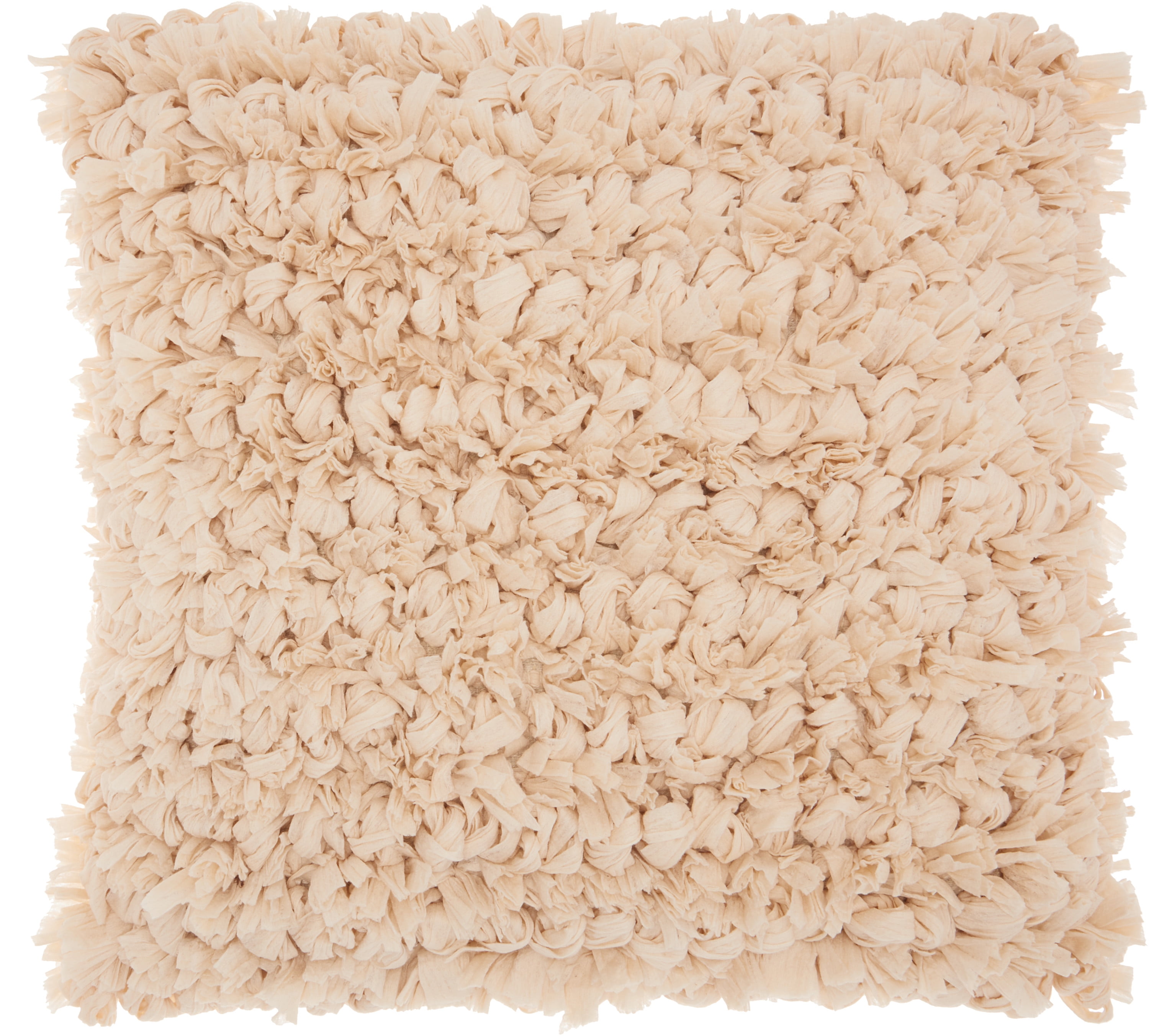 Beige 20" Square Paper Loop Shag Throw Pillow