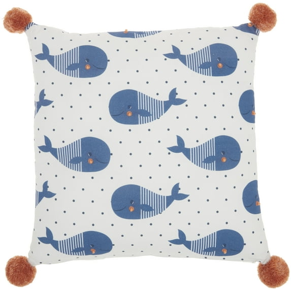 Mina Victory Plush 16" Square Cotton Whales Throw Pillow in Multi-Color