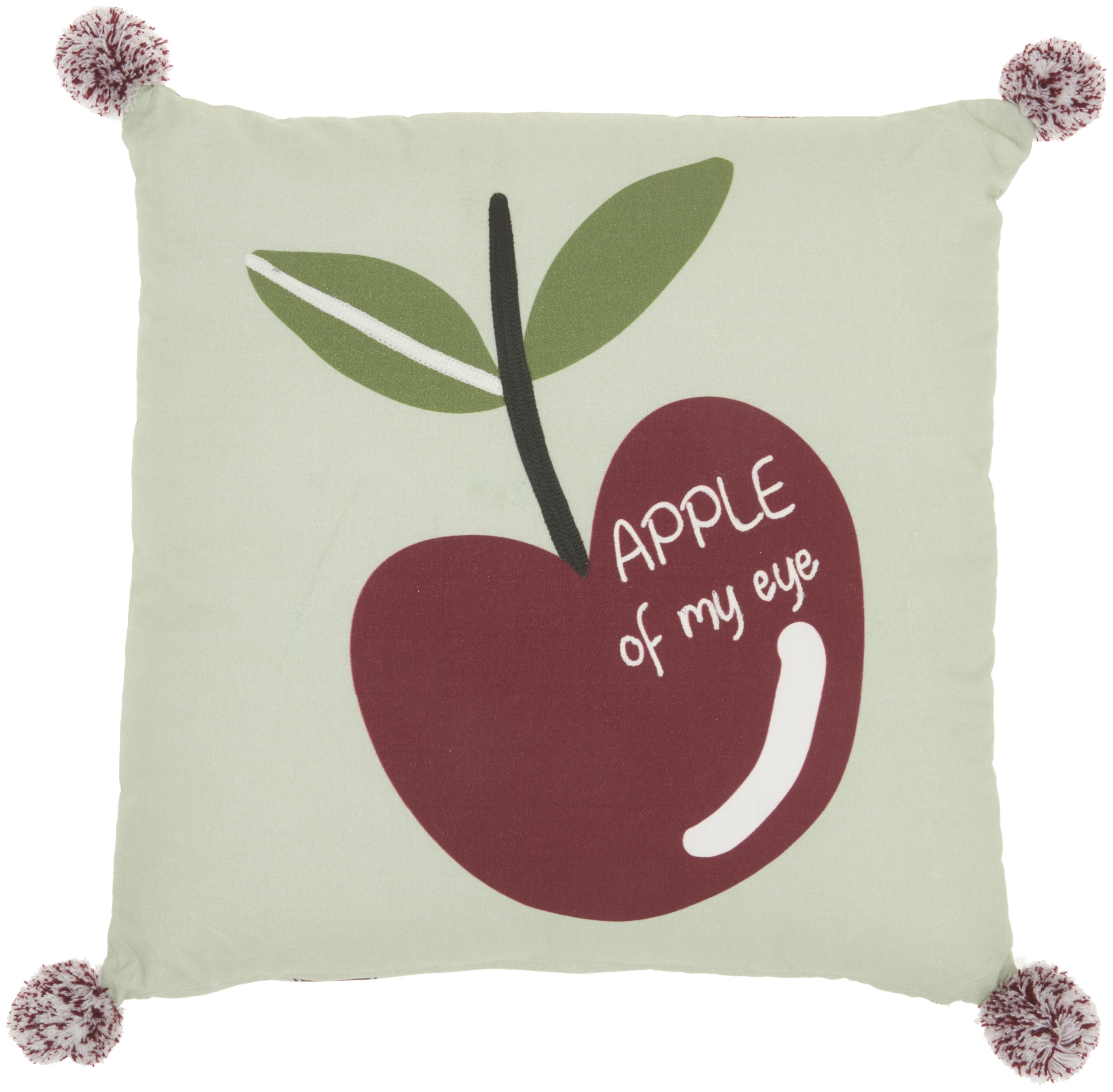 Multicolor Cotton Embroidered Kids' Throw Pillow with Apple Design