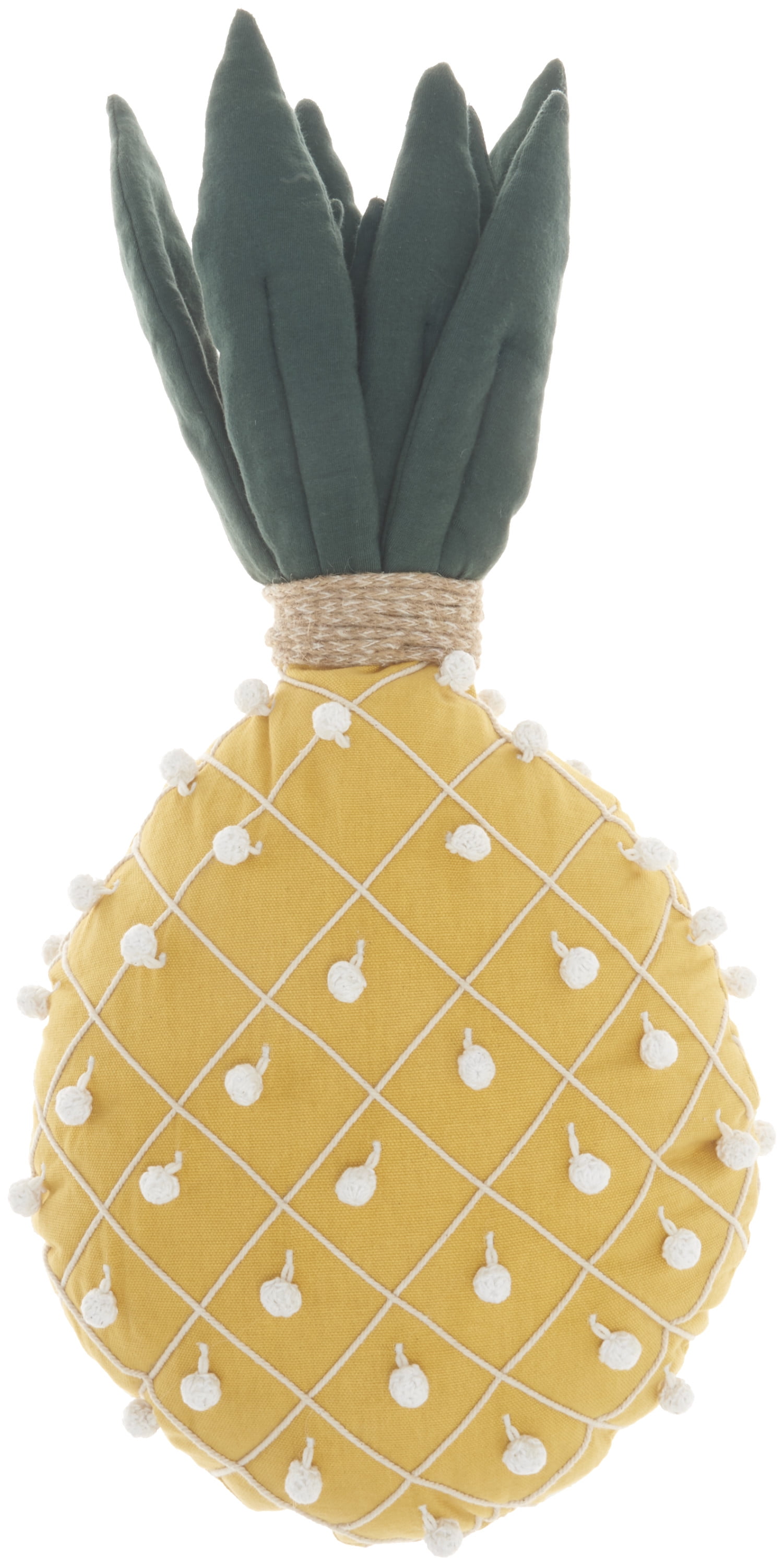 Yellow Cotton Pineapple Embroidered Throw Pillow 20x12"