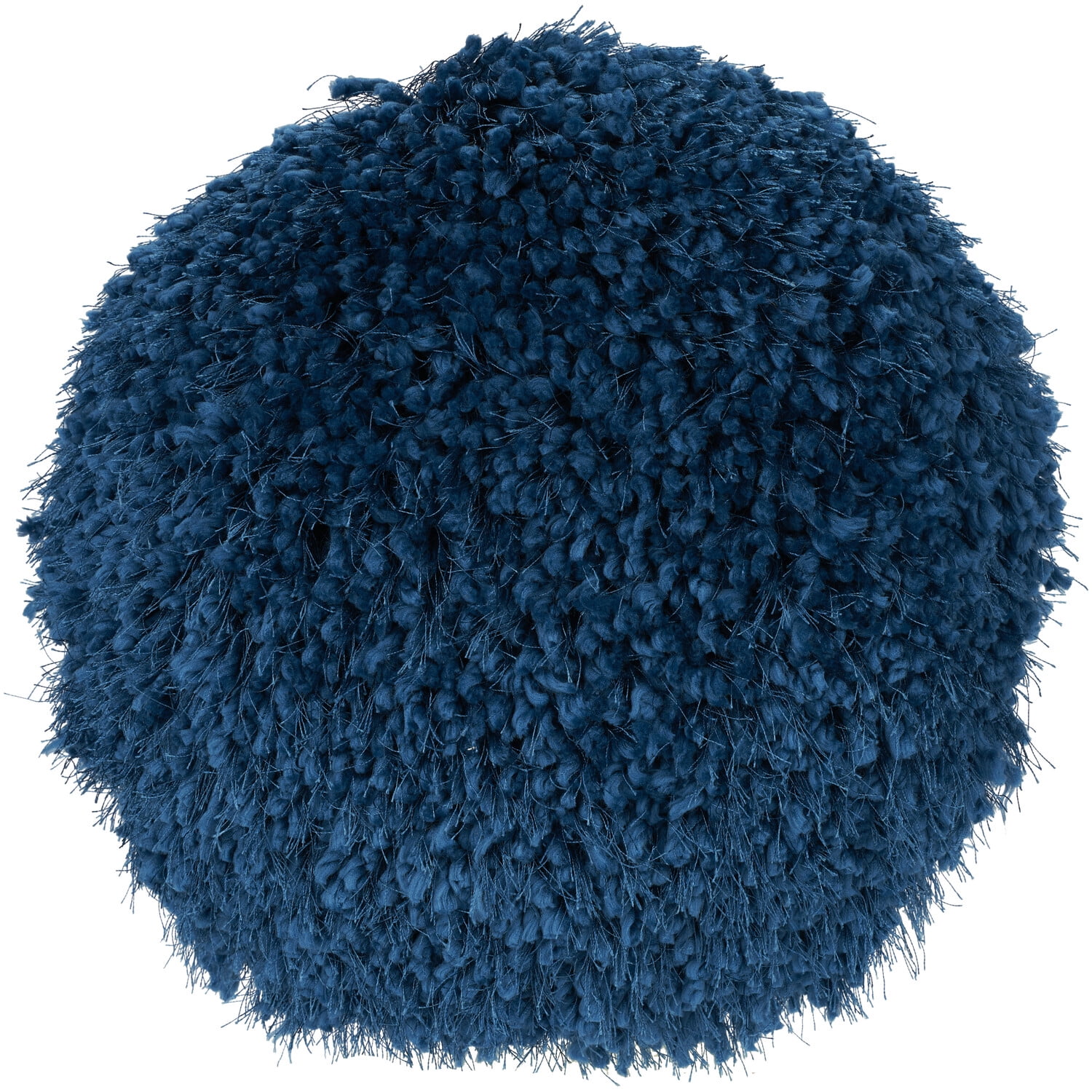 Teal Blue Round Shag Polyester Throw Pillow 14"