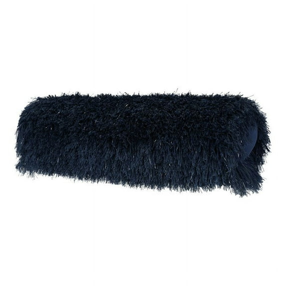 Mina Victory Shag 5x20" Lumbar Fabric Yarn Shimmer Shag Throw Pillow in Navy