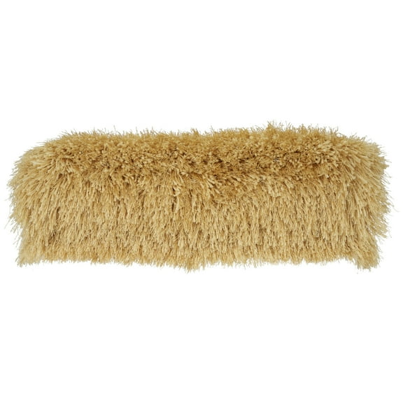 Mina Victory Shag 5x20" Lumbar Fabric Yarn Shimmer Shag Throw Pillow in Yellow