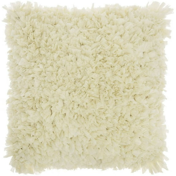 Mina Victory Shag Chindi Short Cut Contemporary Polyester Throw Pillow in Ivory