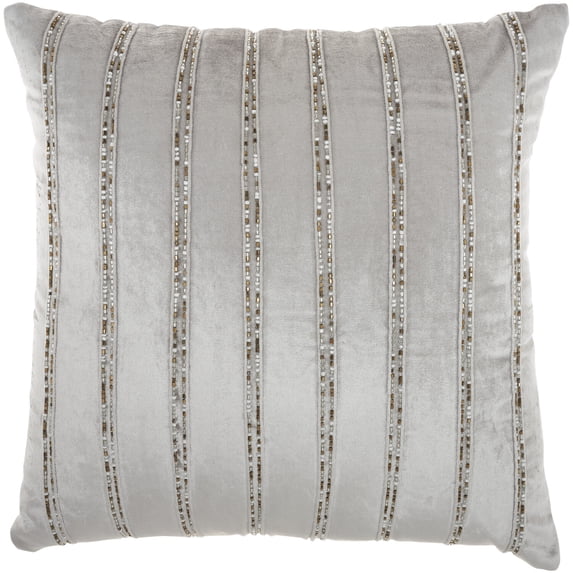 Mina Victory Sofia Beaded Stripes 20" x 20" Indoor Throw Pillow in Light Gray