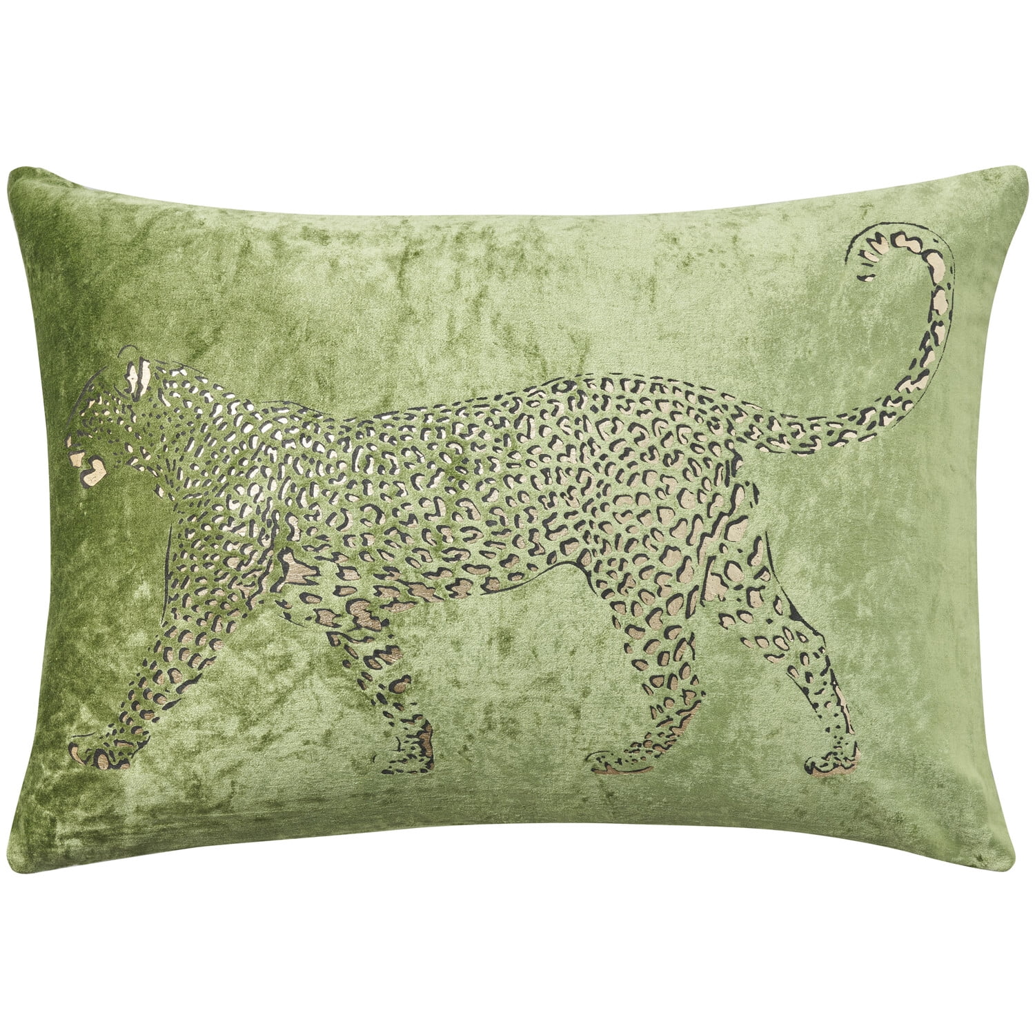 Lime Green and Gold Leopard Print Rectangular Throw Pillow