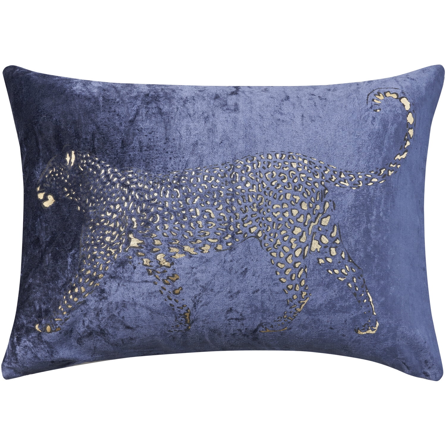 Navy and Gold Handcrafted Leopard Velvet Lumbar Pillow