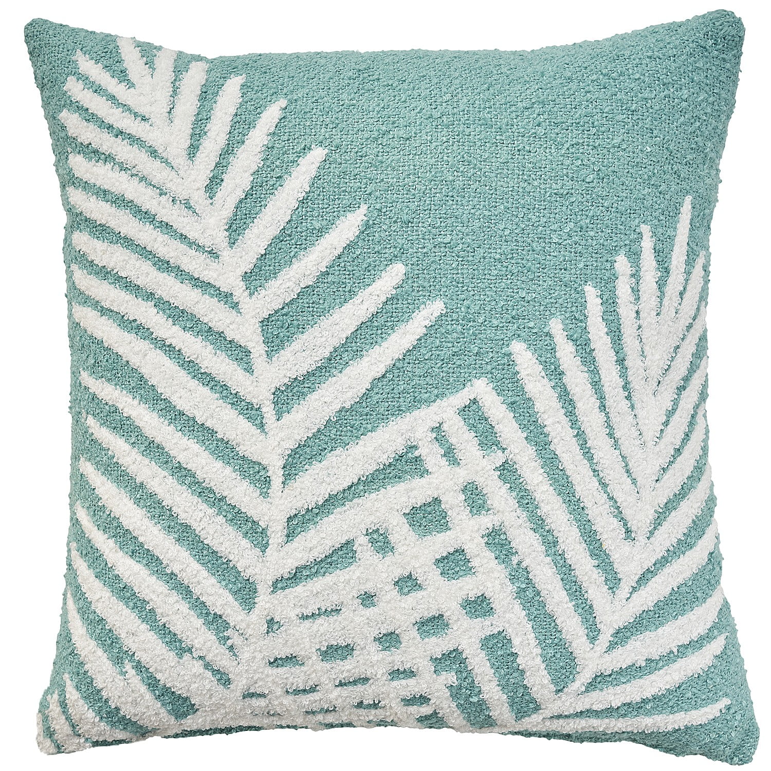 Turquoise Embroidered Palm Leaf 18" x 18" Outdoor Throw Pillow