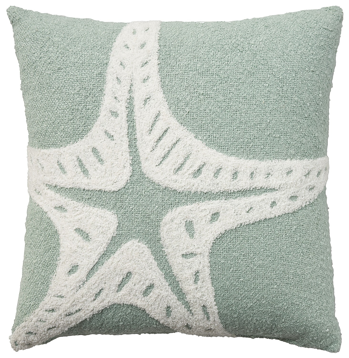Aqua Embroidered Starfish 18" Square Indoor Outdoor Pillow