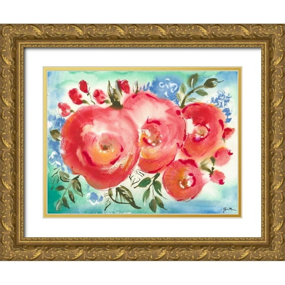 Minasian, Julia 18x15 Gold Ornate Wood Framed with Double Matting Museum Art Print Titled - Bed of Roses I