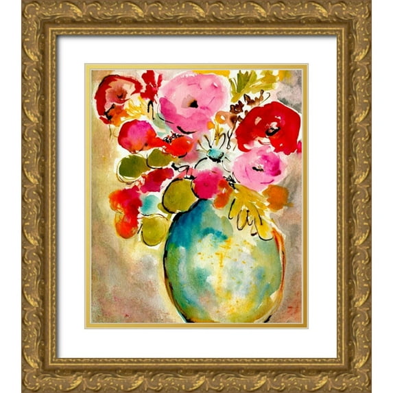 Minasian, Julia 20x23 Gold Ornate Wood Framed with Double Matting Museum Art Print Titled - Pastel Vase II