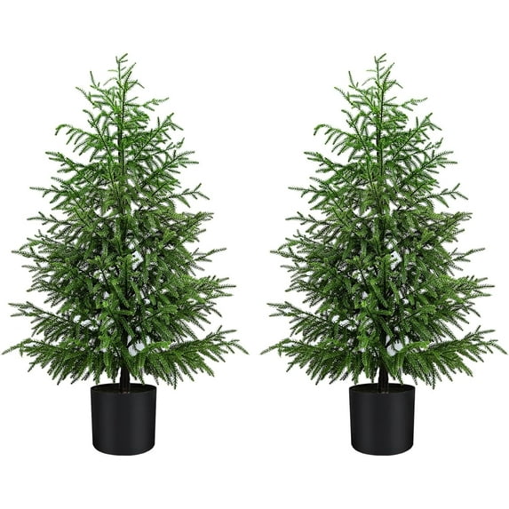 Minbee 23.6" Norfolk Pine Christmas Tree Real Touch Faux Holiday Tree with Black Pot, Realistic Indoor Decoration for Entryway, Living Room, Office, Apartment 2PCS