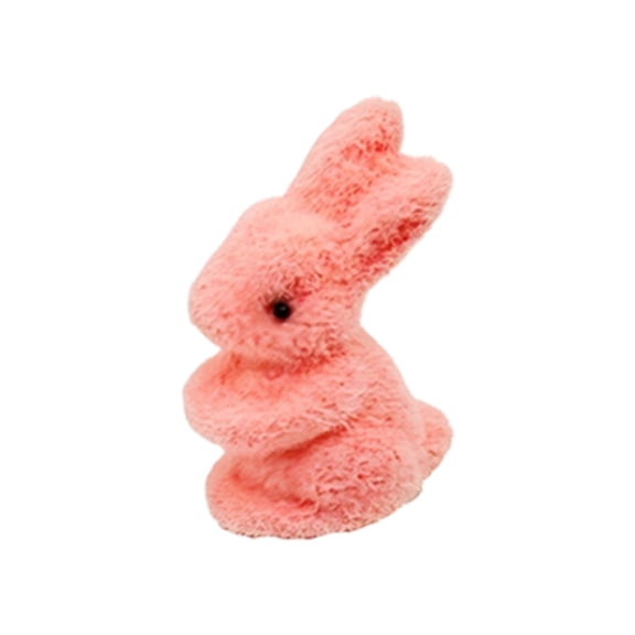 Minbee Fuzzy Easter Flocked Bunny Easter Decor Furry Rabbits Figurines Statue Garden Artificial Animal Moss Sculpture for Indoor Table Spring Home Kitchen Shelf Decor