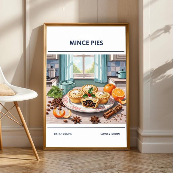 Mince Pies, Holiday Dessert Wall Art, British Christmas Food Print, Festive Kitchen Decor, Seasonal Artwork, Christmas Gift Idea #214, Unframed Canvas Size 16x24