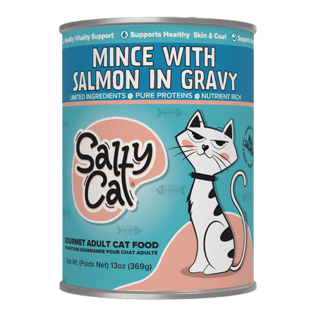 Salty Cat Minced Salmon Flavor in Gravy Wet Cat Food, 13 oz Can