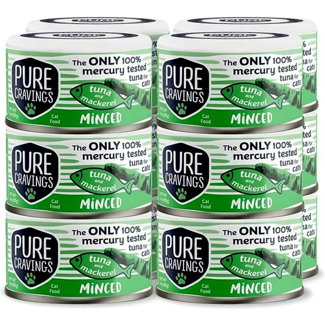 Minced Tuna and Mackerel Wet Canned Cat Food, 100 MercuryTested Tuna