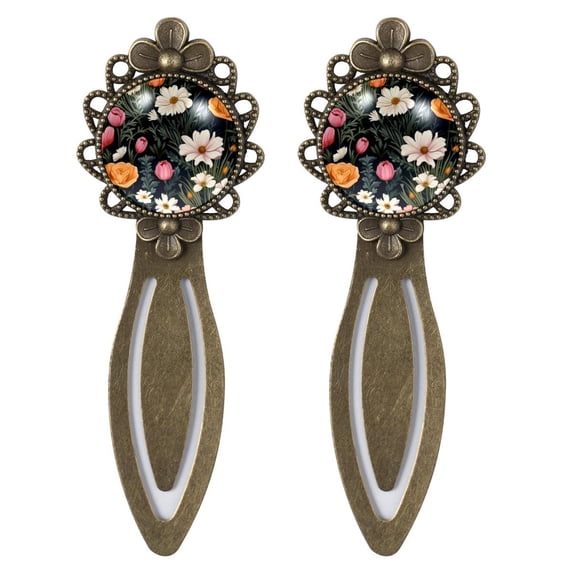 Minced flower Elegant Copper-Colored Lace Bookmarks - Stainless Steel Book Accessories for Book Marks, Set of 2