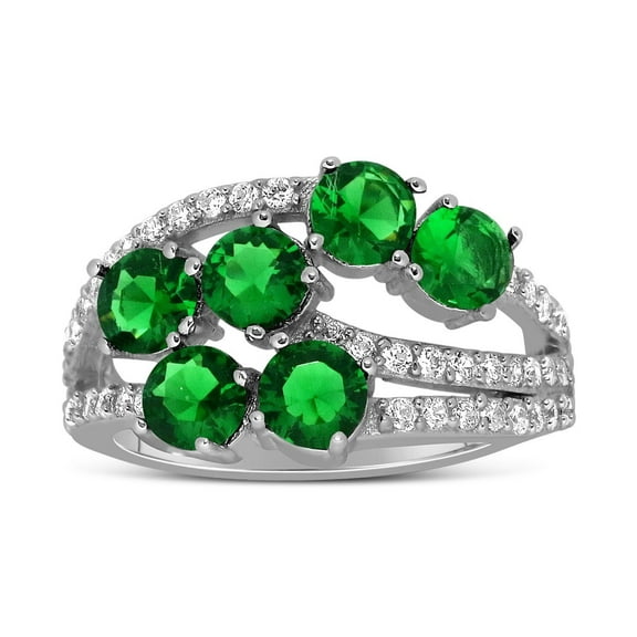 Mind Blowig Unique Design 2 Carat Round Shape Green Emerald Gemstone Moissanite Diamond Wedding Ring for Women in 10k White Gold