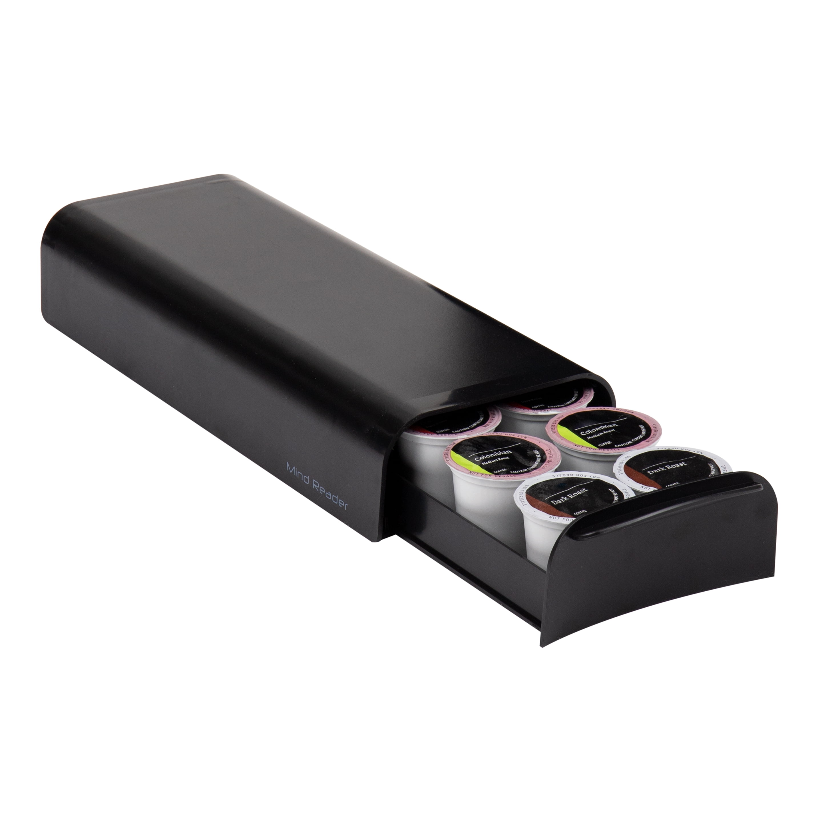 Compact Black Plastic Coffee Pod Drawer for 28 Capsules
