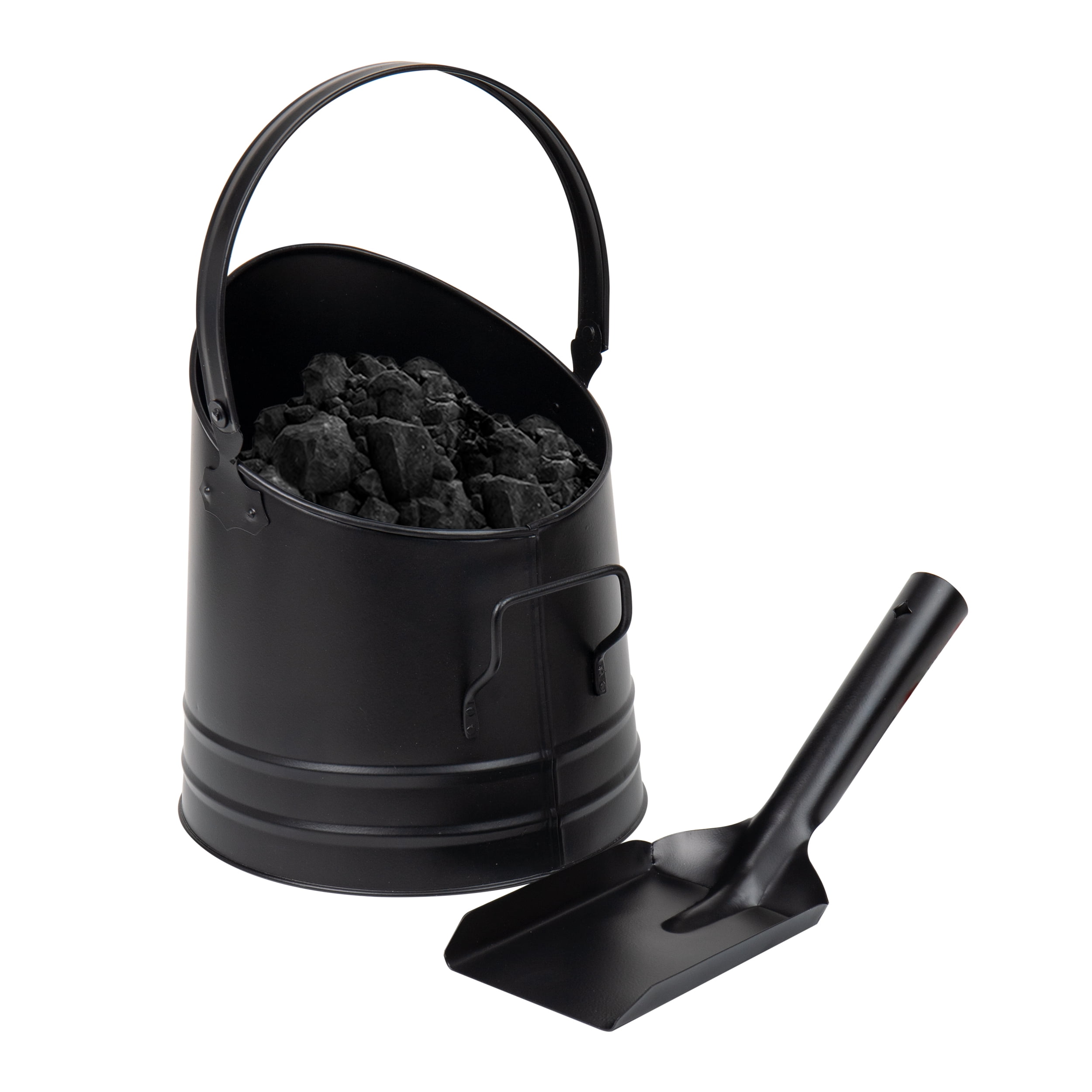 Mind Reader 2-Piece Metal Fireplace Bucket with Shovel Fireside Bucket with Ash Scoop and Handle, Black
