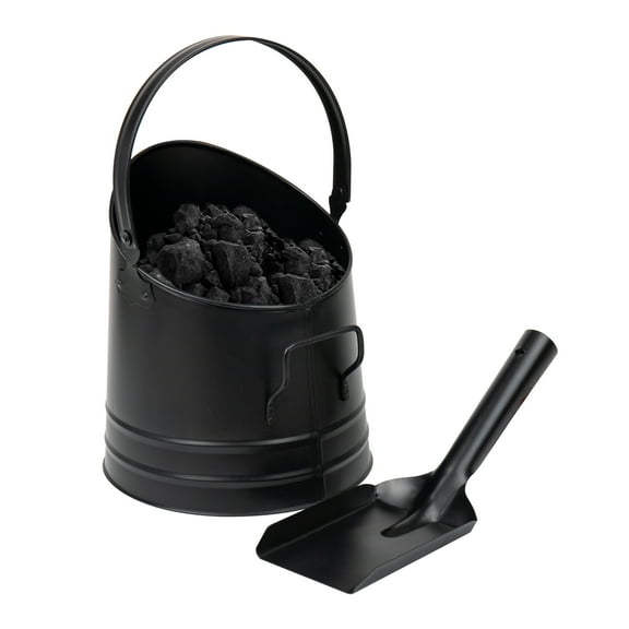 Mind Reader 2-Piece Metal Fireplace Bucket with Shovel Fireside Bucket with Ash Scoop and Handle, Black