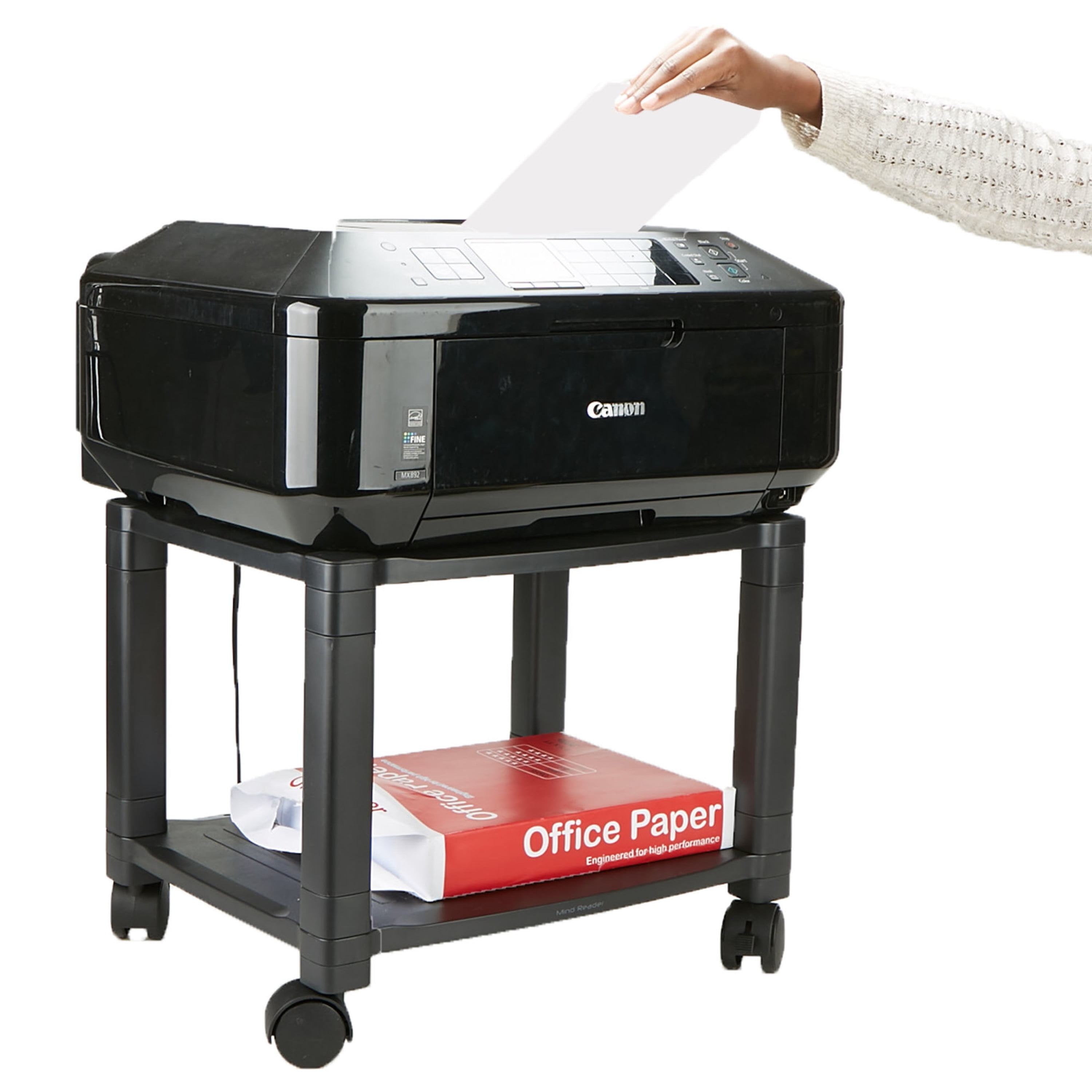 Black Adjustable Height Mobile Printer Cart with 3 Shelves