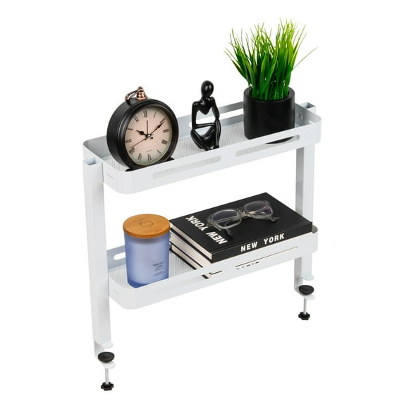 Mind Reader 2-Tier Desk Organizer with Clamp, Accessory Shelf for Office or Gaming, Office, Metal, White