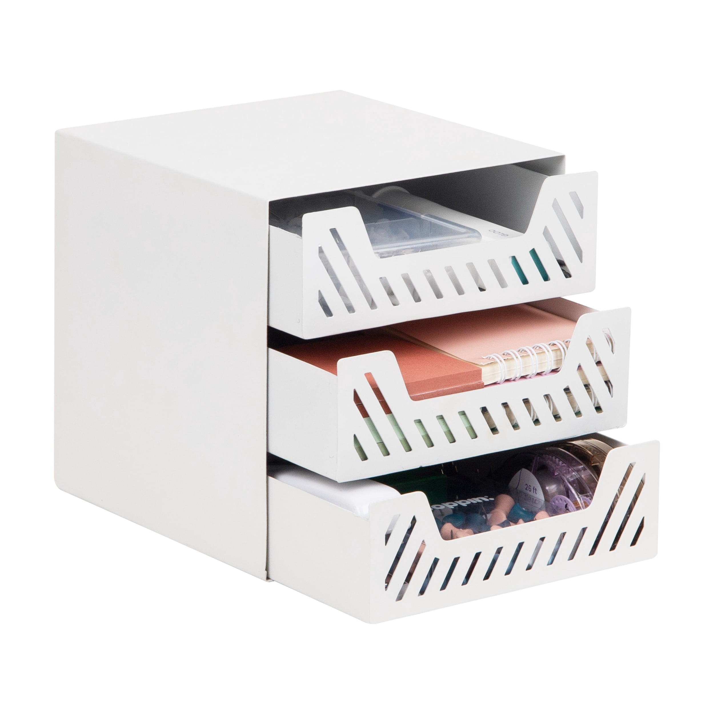 Mind Reader White 3-Drawer Metal Desktop Organizer