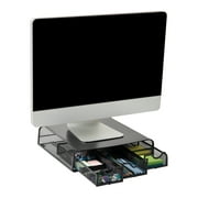 Mind Reader 3 Drawers Metal Mesh PC, Laptop, Imac Monitor Stand and Desk Organizer, Black