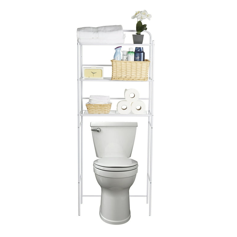 Bamworld Bathroom Shelves Bathroom Organizer Adjustable 3 Tiers Bamboo  Floating Shelf over the Toilet Storage with Hanging Rod (White)