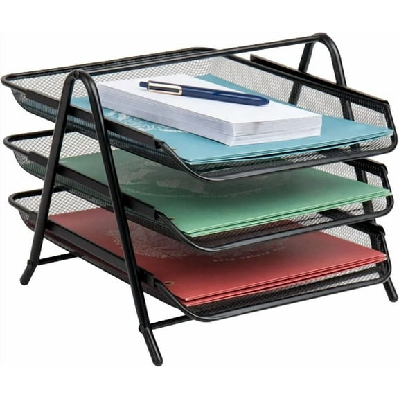 Mind Reader 3-Tier Paper Tray, Desktop Organizer, File Storage, 1 Pack, Black