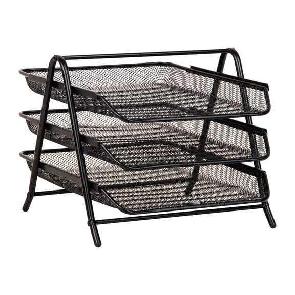 Mind Reader 3-Tier Paper Tray, Desktop Organizer, File Storage Metal, 11.5"L x 13.75"W x 10"H, Black