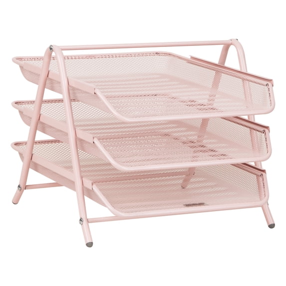 Mind Reader 3-Tier Paper Tray, Desktop Organizer, File Storage Metal, 11.5"L x 13.75"W x 10"H, Pink