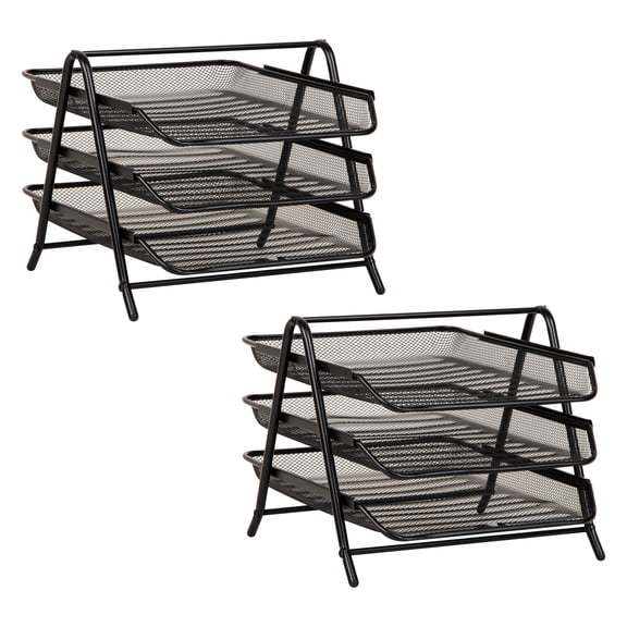 Mind Reader 3-Tier Paper Tray, Desktop Organizer, File Storage, Office, Metal Mesh, Set of 2, Black
