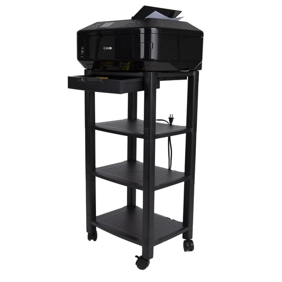 Mind Reader 4-Tier Adjustable Printer Stand with Wheels, Black