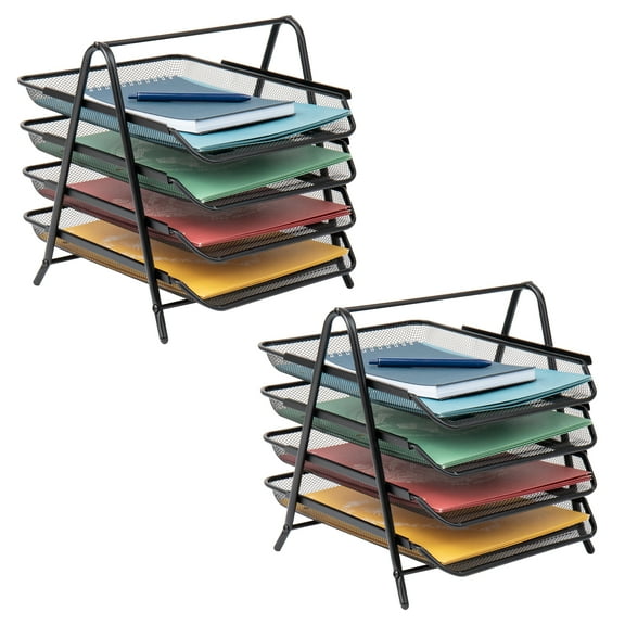 Mind Reader 4-Tier Paper Tray, Desktop Organizer, File Storage, Office, Metal, Pack of 2, Black